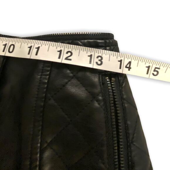 bebe Black Pleather Quilted Zipper Mini Skirt Snap Button Utility Edgy Size M - Picture 6 of 6